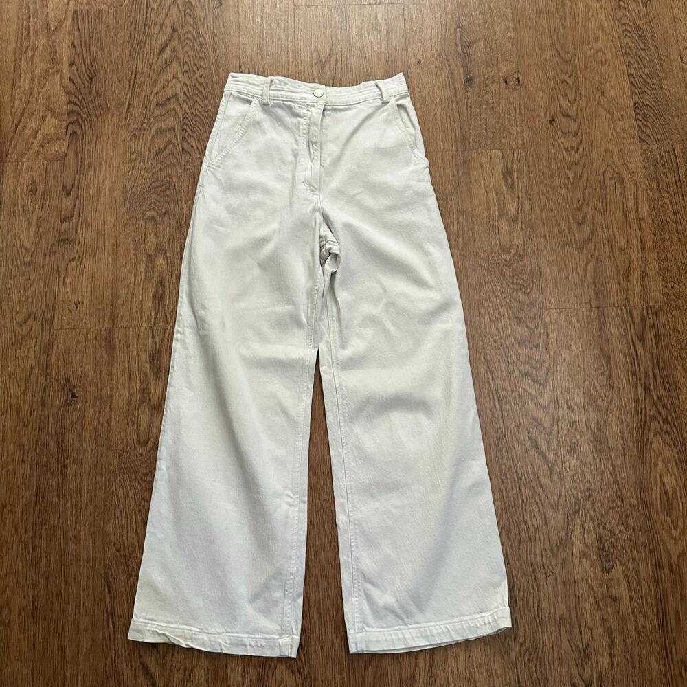 Rachel Comey cream denim straight cut cotton jeans size 4 wide leg flat front